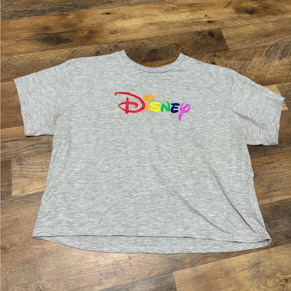 Disney Rainbow Logo Gray T-Shirt Women’s Medium | Graphic Tee - Picture 2 of 3